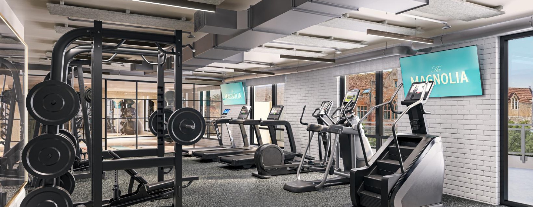a gym with exercise equipment